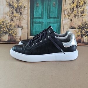 KARL LAGERFELD PARIS PERFORATED BLACK LEATHER MEN'S LACE UP SNEAKERS US SIZE 8.5
